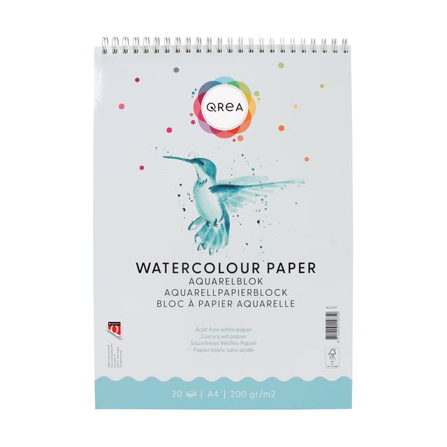 Qrea - Aquarelblok a4 20vel 200gr spiraal | 5 stuks