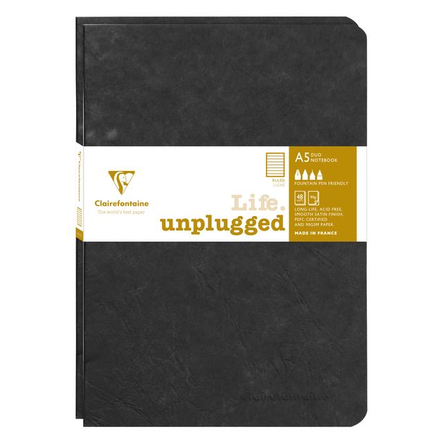 Clairefontaine - Notebook A5 line 96 pages 90gr black seal of 2 pieces