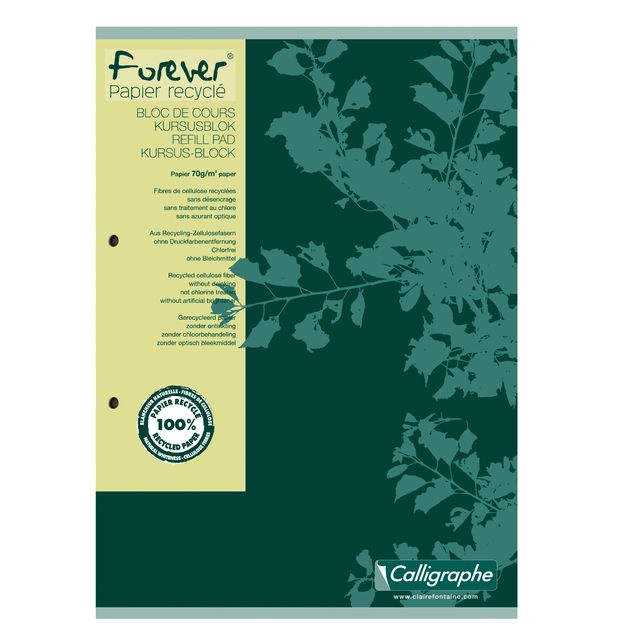 Clairefontaine - Bloque de curso Forever Calligraphe A4 línea 2 agujeros 200 páginas 70gr verde | 5 piezas
