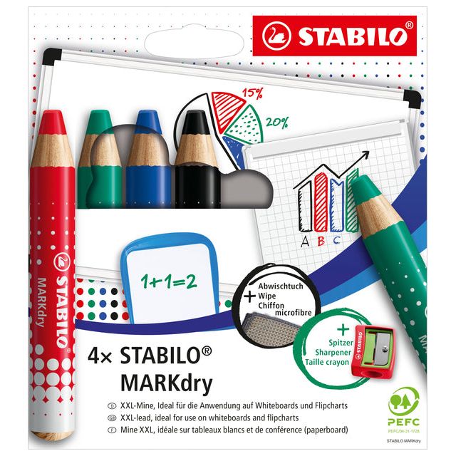 Stabilo - Whiteboardpotlood markdry 648/4 4st ass | 10 stuks