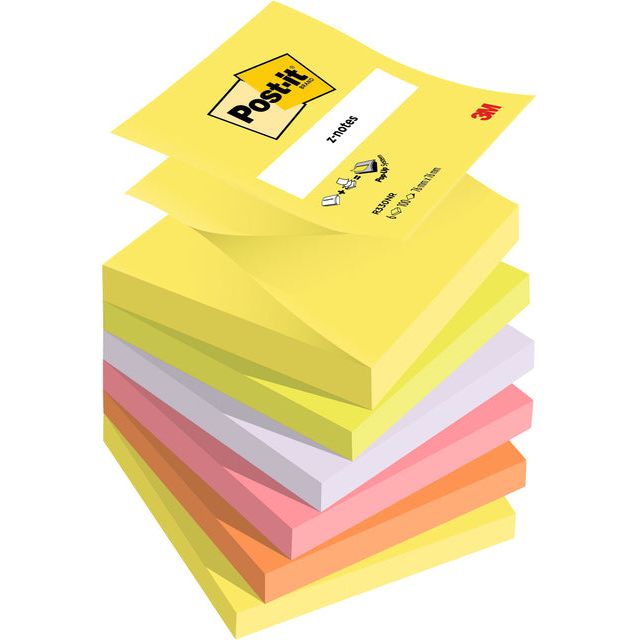 Post-it-Z-Notes, 100 Blätter, Ft 76 x 76 mm, Neonfarben, 6 Stück Packung