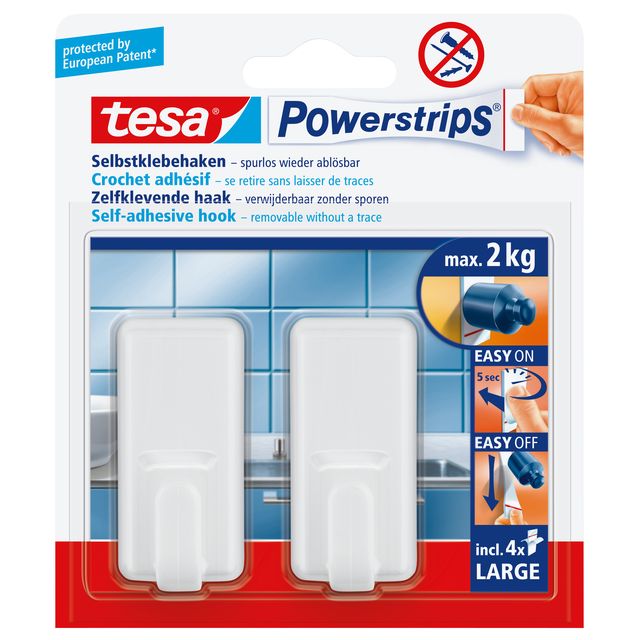 Tesa -  Haken Powerstrips® LARGE Classic zelfklevend verwijderbaar wit 2 stuks