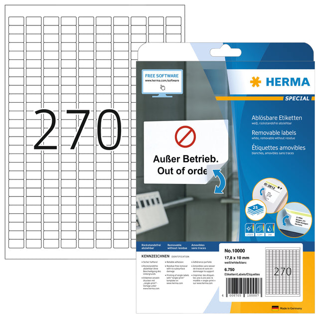 Herma - Étiquette Herma 10000 17.8x10mm blanc 6750 Étiquettes | Pack de 25 draps