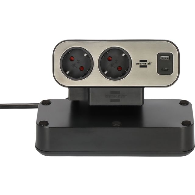 Brennerstuhl - Presa da tavolo Estilo a 10 vie inclusa 1 USB C, 1 USB A, 2 metri argento/nero