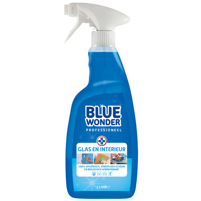Blue Wonder - Detergente per vetri Spray professionale per vetri e interni 1 litro | 6 pezzi