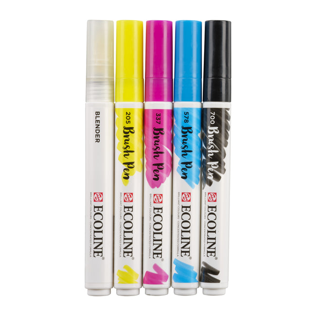Talens Ecoline -  Brushpen ecoline set 5 stuks primair