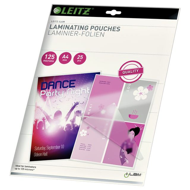 LEITZ - COUVERTURE DE LAMINAGE LEITZ ILAM A4 2X125MICRON | 20 pièces