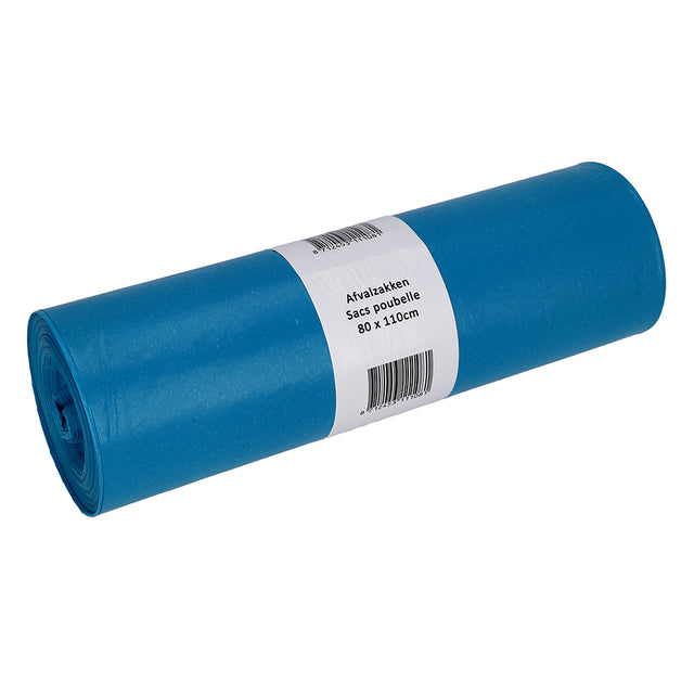 Cleaninq - Waste bag 80x110cm LDPE recycled T60 140L blue roll of 20 pieces