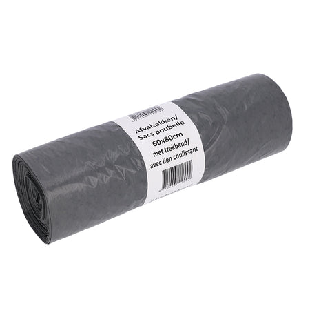 Cleaninq - Bolsa de basura 60x80cm LDPE reciclado T30 60L con cordón gris rollo de 25 piezas