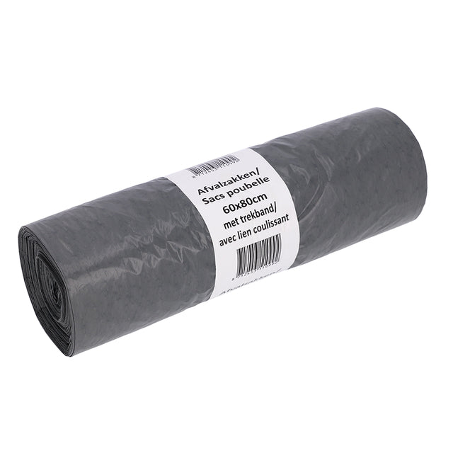 Cleaninq - Bolsa de basura 60x80cm LDPE reciclado T30 60L con cordón gris rollo de 25 piezas