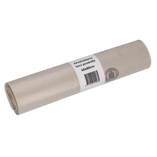 Cleaninq - Waste bag 60x80cm LDPE recycled T50 60L transparent roll of 20 pieces