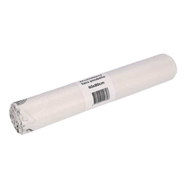 Cleaninq - Waste bag 60x80cm HDPE recycled T23 60L transparent roll of 25 pieces