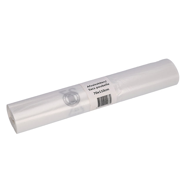 Cleaninq - Waste bag 70x110cm HDPE recycled T25 120L transparent roll of 20 pieces