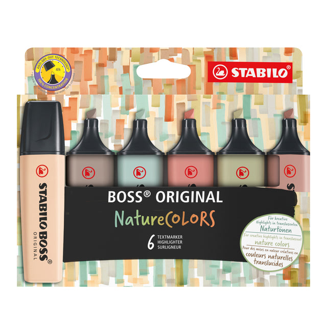 STABILO - BOSS ORIGINAL NatureCOLORS markeerstift, etui van 6 stuks, assorti