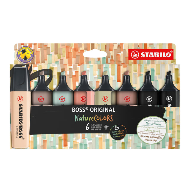 Stabilo -  BOSS NatureColors etui 8 stuks (1x modder groen, aarde groen, sienna, amber, grijs en 2 x zwart)