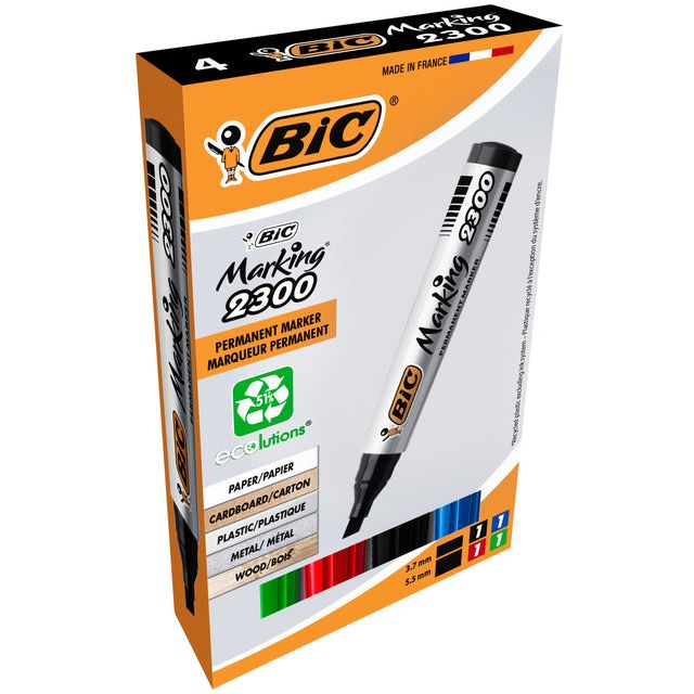 Bic - permanent marker Marking 2300 ECOlutions, doos van 4 stuks, assorti