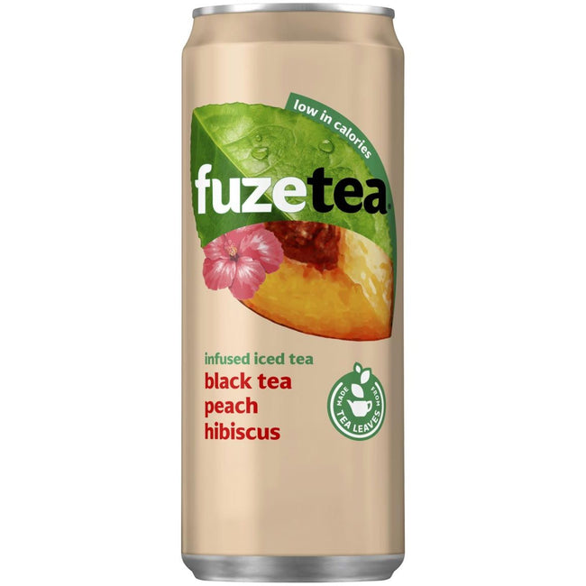 Fuze Tea - refresco, sin gas, elegante lata de 33 cl, paquete de 24, melocotón hibisco
