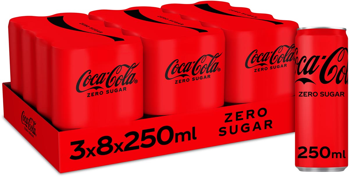 Coca-Cola -   Zero frisdrank, sleek blik van 25 cl, pak van 24 stuks