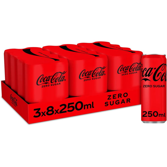 Coca Cola Company -  Coca-Cola Zero frisdrank, sleek blik van 25 cl, pak van 24 stuks