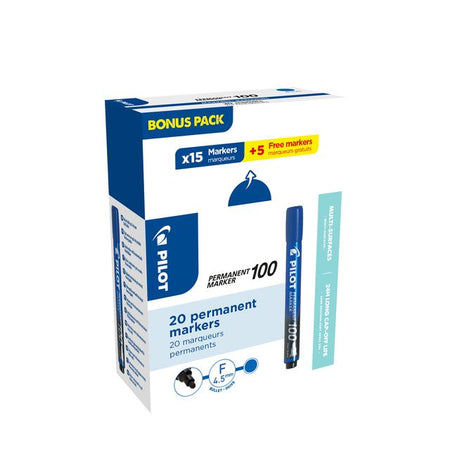 Pilot - Feutre 100 ronds fins bleu boîte de 15+5 offerte