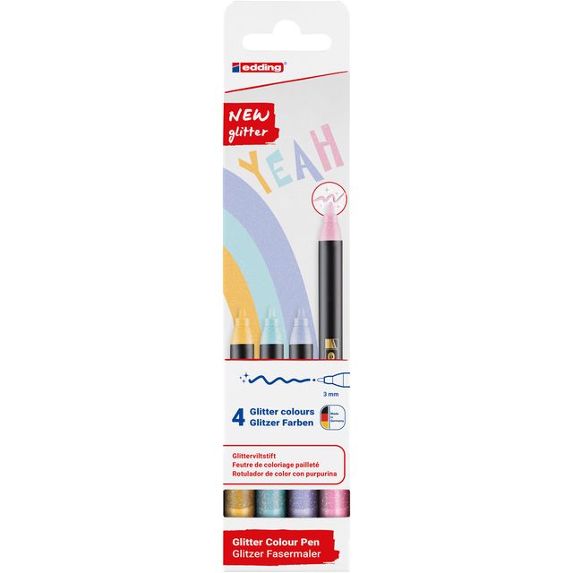 Edding - Fineliner 1200 pastel con purpurina fina surtido juego de 4 piezas