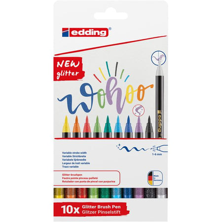 Edding - Brushpen 1340 paillettes assorties lot de 10 pièces