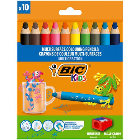 Bic Kids - Matite Colorate Kids Multi Superficie + temperamatite assortiti 10 pezzi