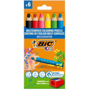 Bic Kids - Crayons de couleur Kids Multi Surface + taille-crayon assorti 6 pièces