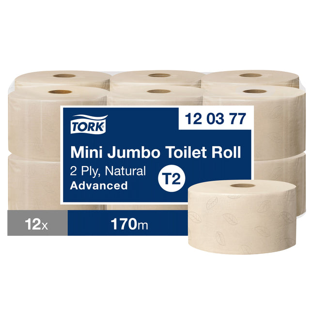 Tork - Paper de toilette mini jumbo t2 2laags 120377 | Rendre de 12 rouleaux