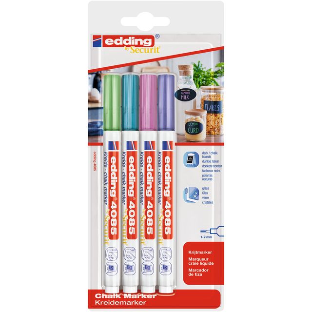 Edding - Rotulador de tiza 4085 por redondo 1-2mm mtl surtido blister de 4uds