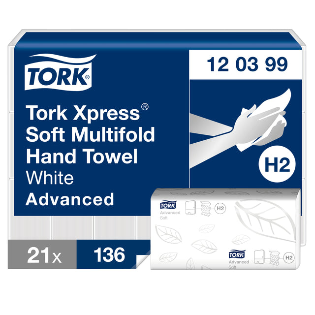 Tork - Asciugamano H2 Xpress Advanced multipiega 2 strati 212x340mm 21x136 fogli bianco 120399