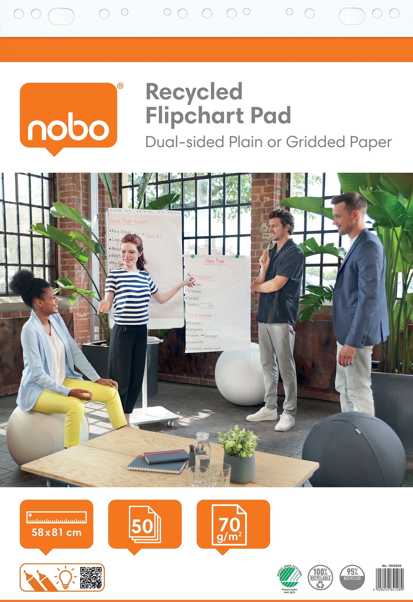 Nobo - Flipchart paper recycled 58x81cm double-sided roll 50 sheets