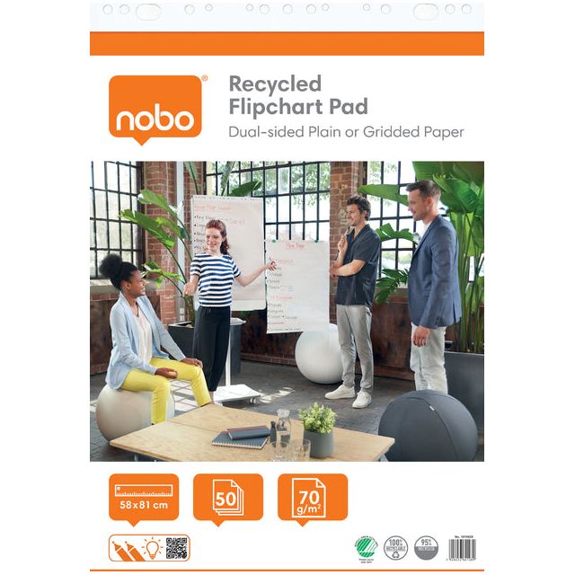 Nobo - Flipchart Papier recycelt, ft 58 x 81 cm, leer/kariert, 50 Blätter