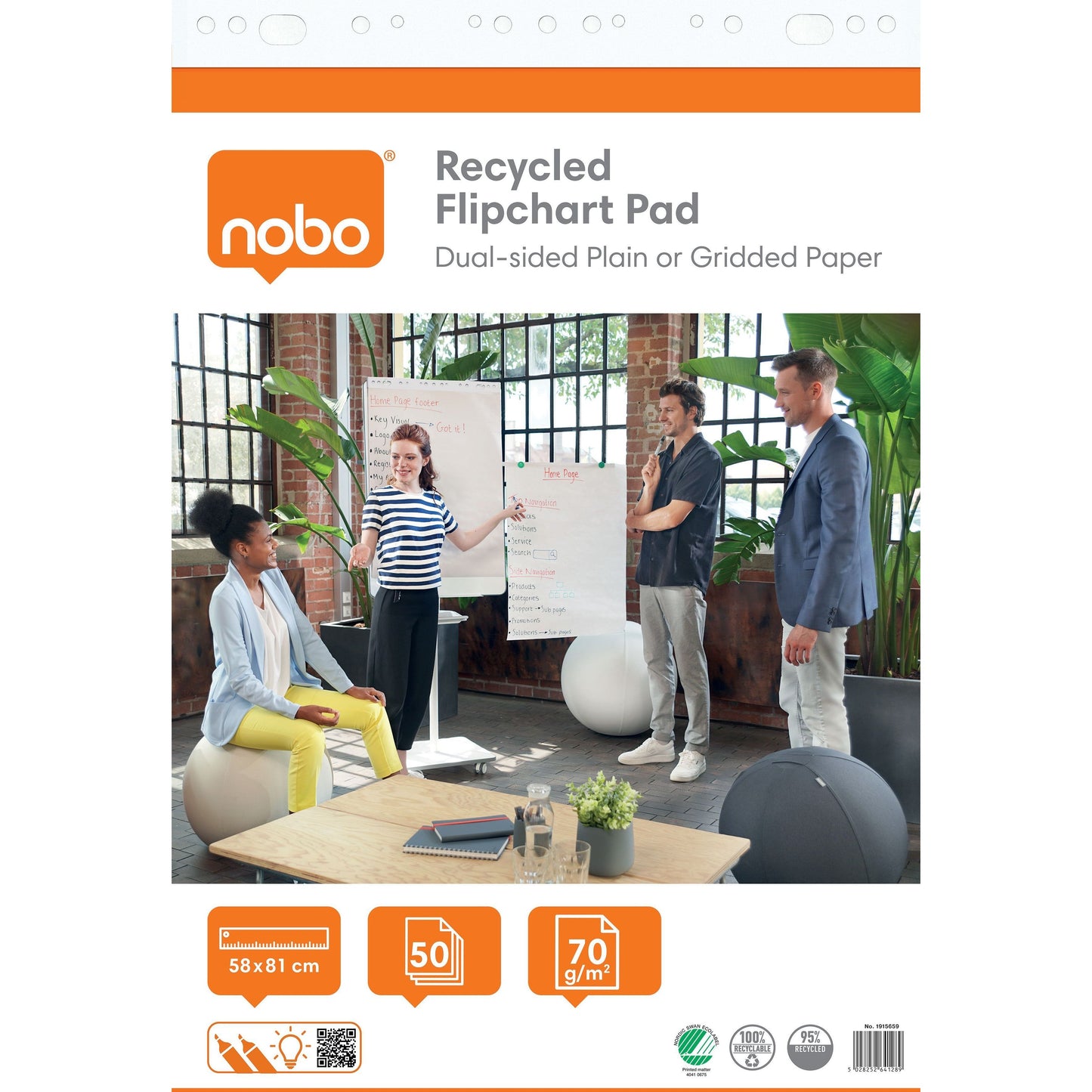 Nobo - Lavagna a fogli mobili premium 60x85 cm, rotolo fronte-retro da 50 fogli