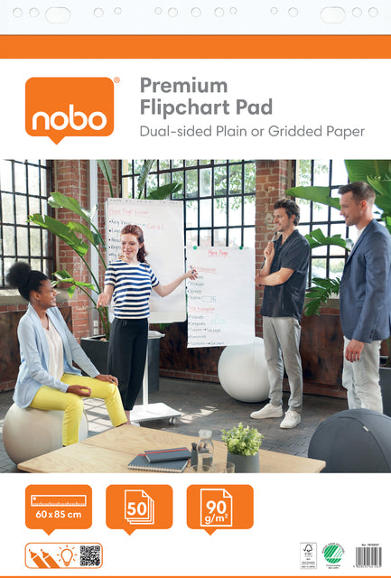 Nobo - premium papierblok voor flipcharts, ft 60 x 85 cm, blok van 50 vel, op rol