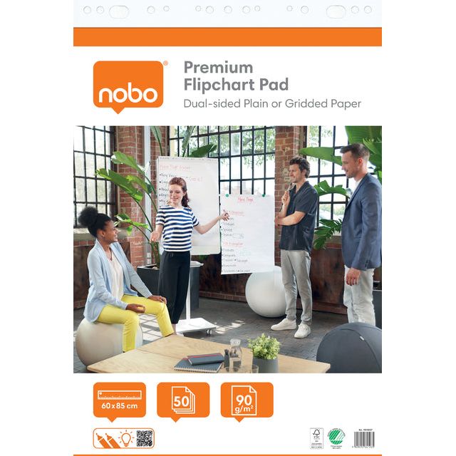 Nobo - Flipchart Paper Premium, FT 60 x 85 cm, blanc / à carreaux, rouleau de 50 feuilles