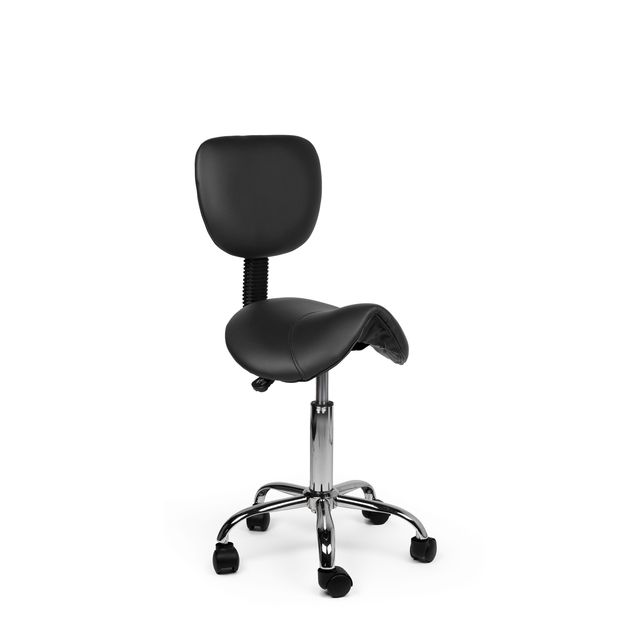 Quantore - Tabouret selle dossier bas roulettes dures noir