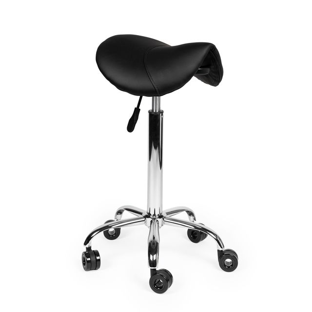 Quantore - Sgabello a sella alto ruote rigide nero