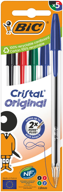 Bic - Penna a sfera Cristal media in blister assortito da 5 pezzi