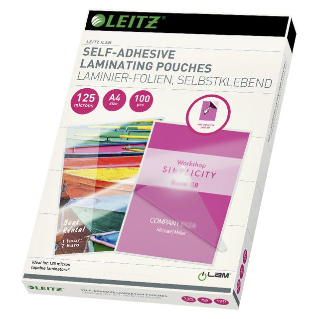 Leitz - iLAM lamineerhoes ft A4, 250 micron (2 x 125 micron), zelfklevend, pak van 100 stuks