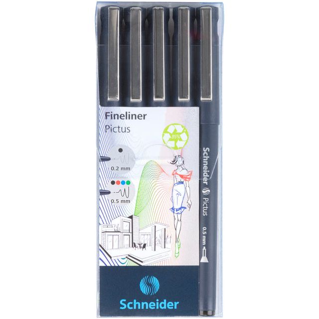 Schneider - Fineliner Pictus, 5 -Stück -Fall, Assorti