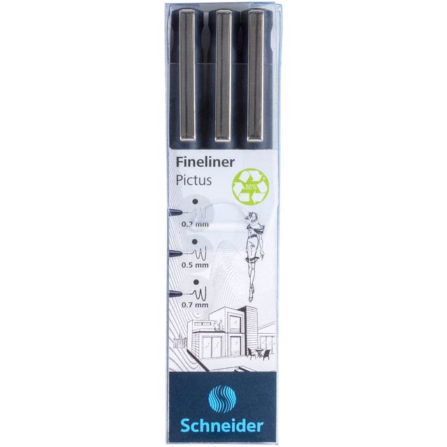 Schneider - fineliner Pictus, etui van 3 stuks, zwart