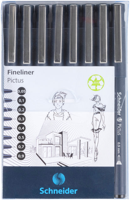 Schneider - fineliner Pictus, etui van 8 stuks, zwart