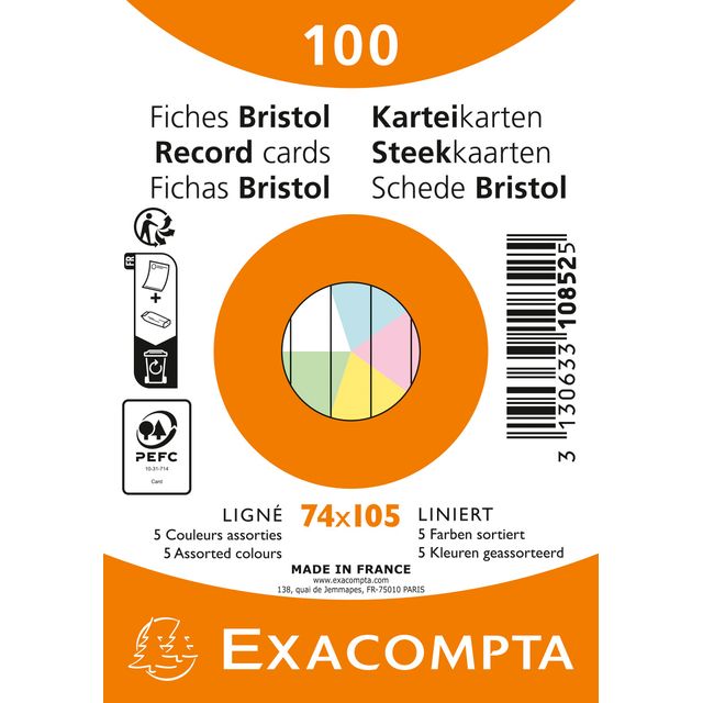 Exacompta -  Flashcard  74x105mm lijn 5 kleuren