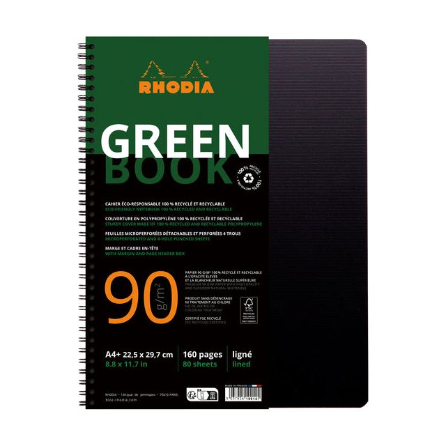 Rhodia - Notbk Greenbook A4 + Ligne 4 -g 180pag noir | 1 pièce