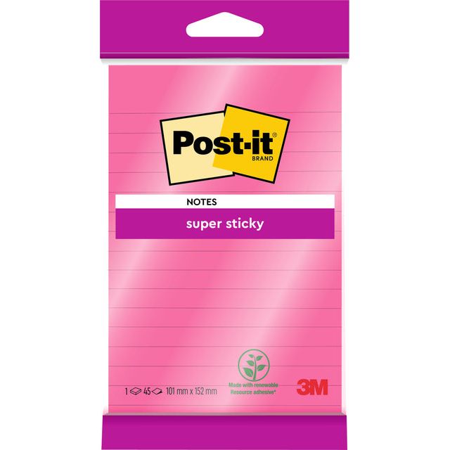 Post-it - Memoblok 3m post-it 4645 ss 101x152mm lijn roze