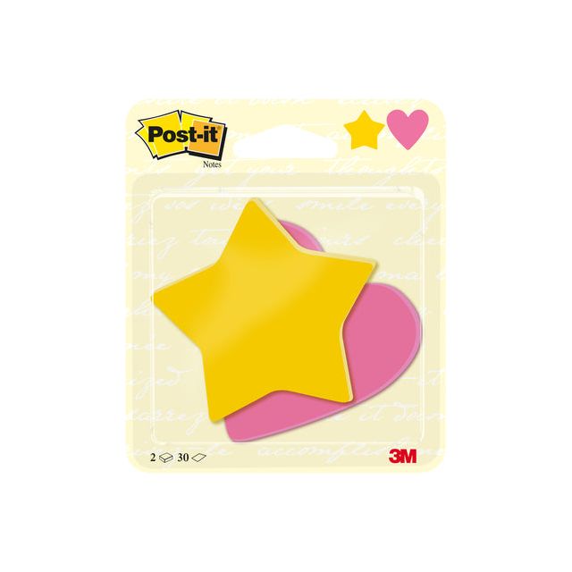 Post-it - Notes, 2 x 30 vel, ft 70 x 72 mm, ster ultra geel, hart power roze