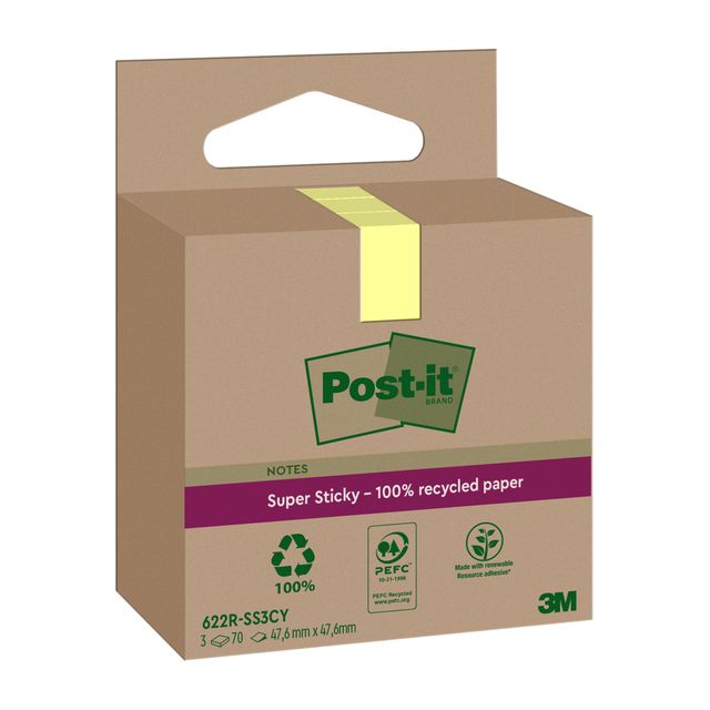Post-it -  Memoblok 3m  622 rss3cy 47.6x47.6mm geel | 12 stuks