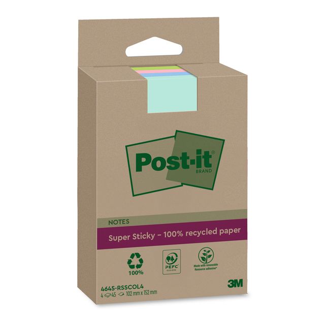 Post-it -  Memoblok 3m  4645 ss 102x152mm ass. kleur | 12 stuks