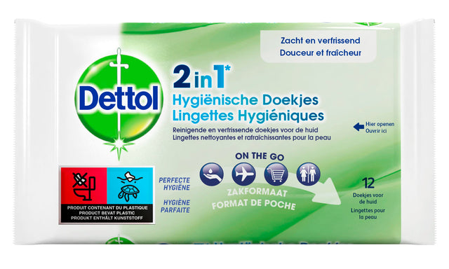 Dettol-hygienische Wischtücher Dettol-Wischtücher 2-in-1 12st | Ein 12 Stück packen